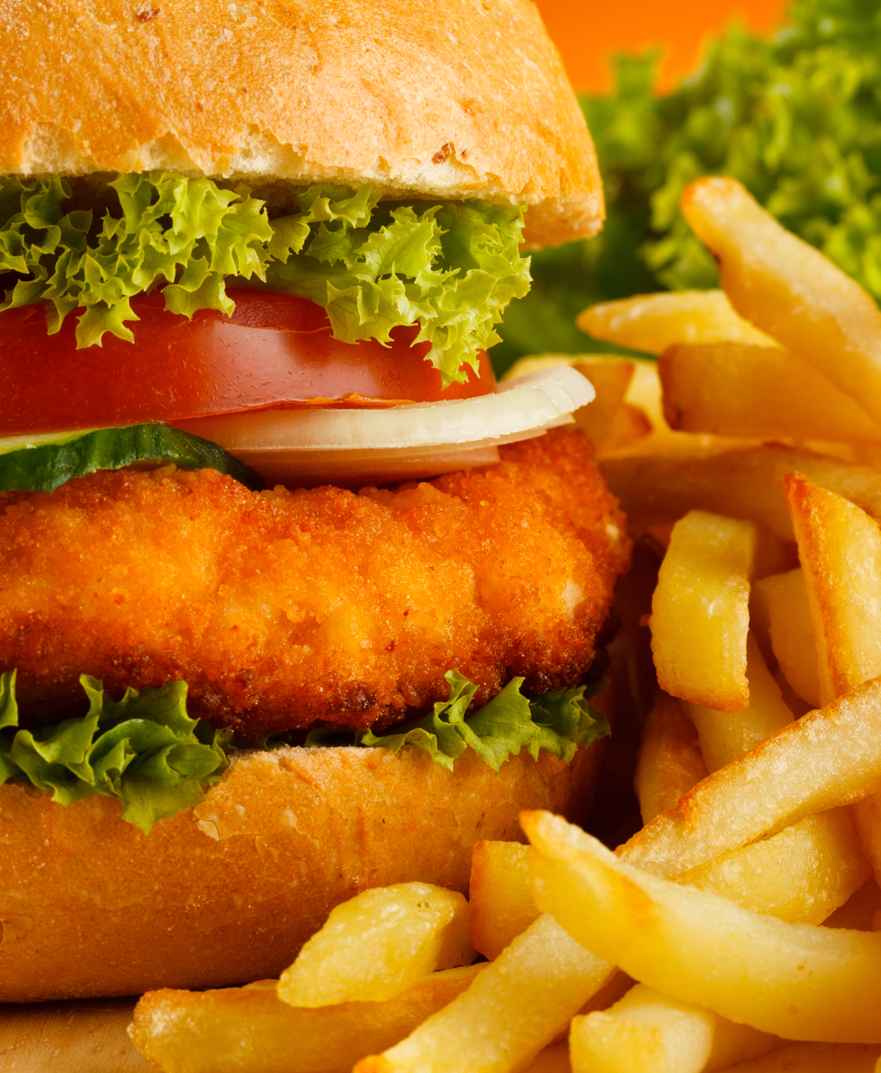 Chicken burger and chips